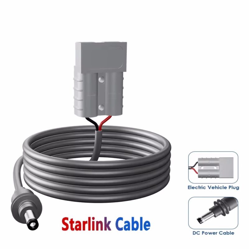 Starlink Mini Anderson Plug DC Power Cable Adapter, 18AWG Gray Waterproof Gasket