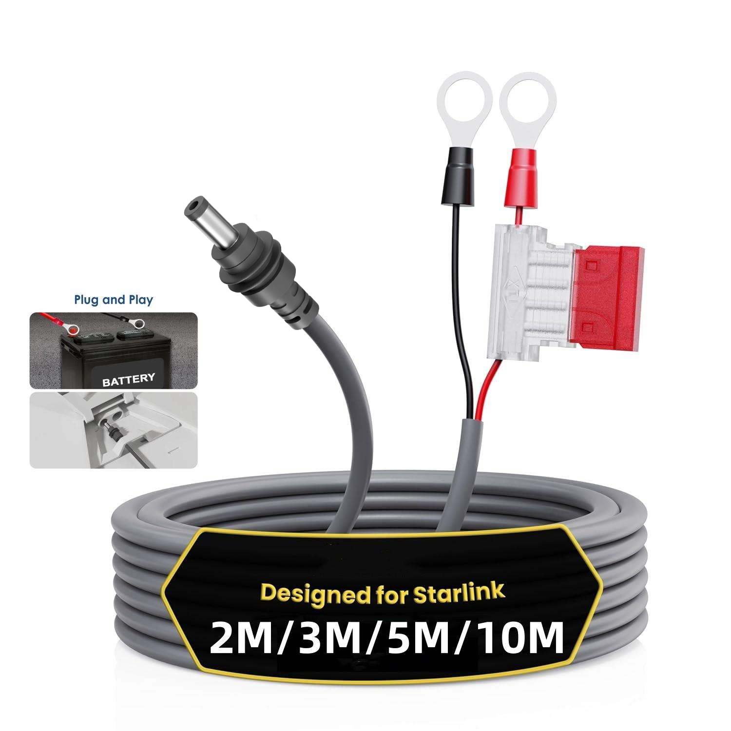 Starlink Mini DC cable with fuse holder rated UV resistant, moisture proof, high heat resistant and anti-vibration — weather-resistant Starlink Mini DC cable for marine and RV installations
